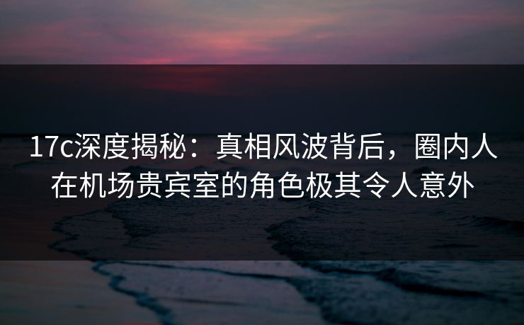 17c深度揭秘:真相风波背后,圈内人在机场贵宾室的角色极其令人意外
